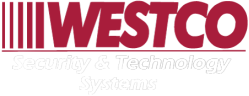 A red “WESTCO” wordmark with a stack of vertical bars to the left, and the white text “Security & Technology Systems” below, set against a dark or transparent background.