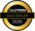 Updated circular black-and-silver badge that says “Lutron – Silver Dealer 2025.”