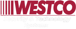 A red “WESTCO” wordmark with a stack of vertical bars to the left, and the white text “Security & Technology Systems” below, set against a dark or transparent background.